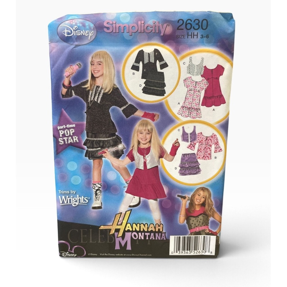 Simplicity Disney 2630 Child's Dress Tunic Vest Skirt HH 3-6 Hannah Montana